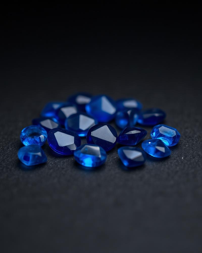 Polished blue natural gemstones on a dark surface