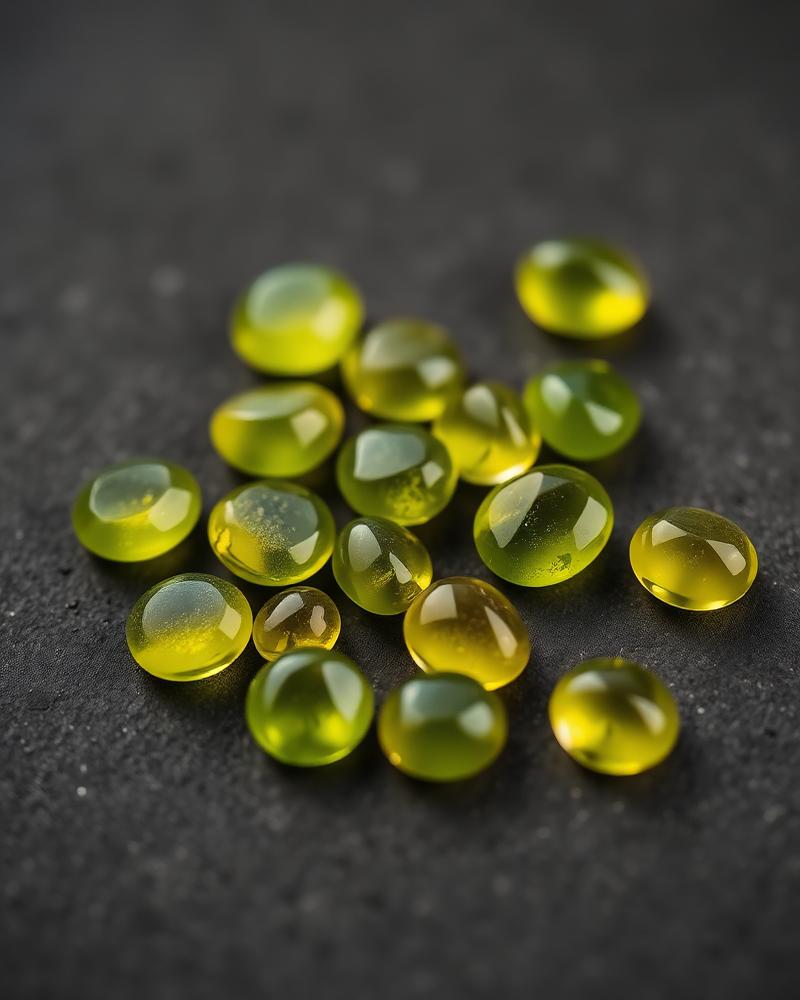 Polished olive-toned natural gemstone cabochons